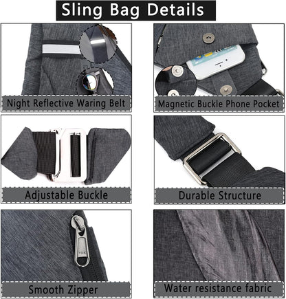 Hiking Sling Bag Anti-Thief Crossbody Personal Pocket Bag for Men Chest Bag Travel Casual Shoulder Backpack Travel