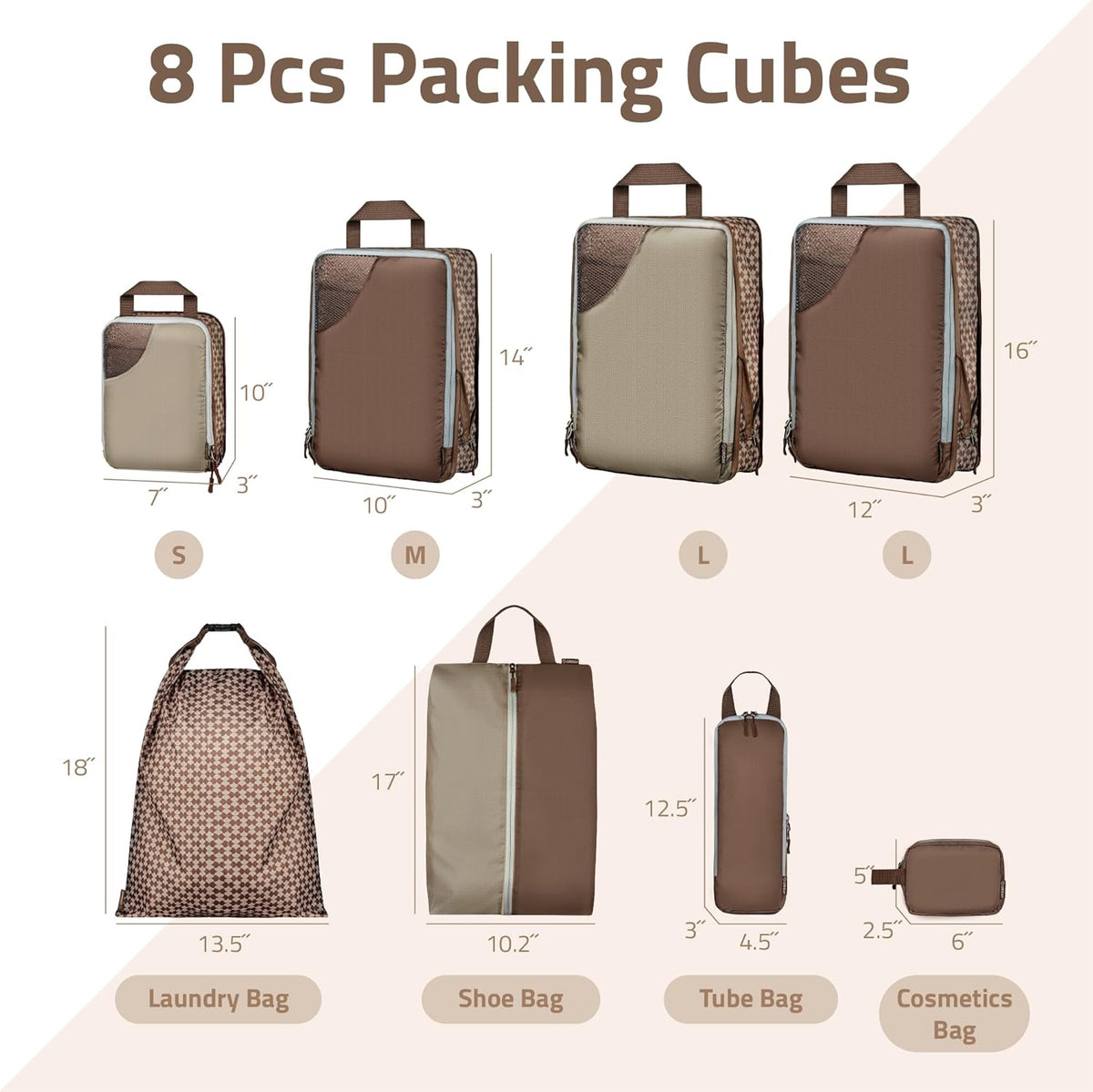 Set of 8 compression packing cubes for travel accessories- Expandable bags for clothing, toiletry, backpacks, organizing essentials (Holiday)