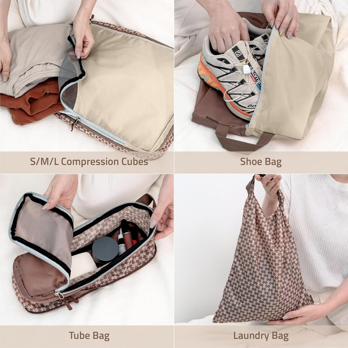 Set of 8 compression packing cubes for travel accessories- Expandable bags for clothing, toiletry, backpacks, organizing essentials (Holiday)