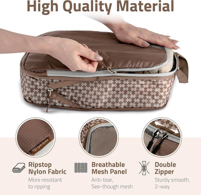 Set of 8 compression packing cubes for travel accessories- Expandable bags for clothing, toiletry, backpacks, organizing essentials (Holiday)