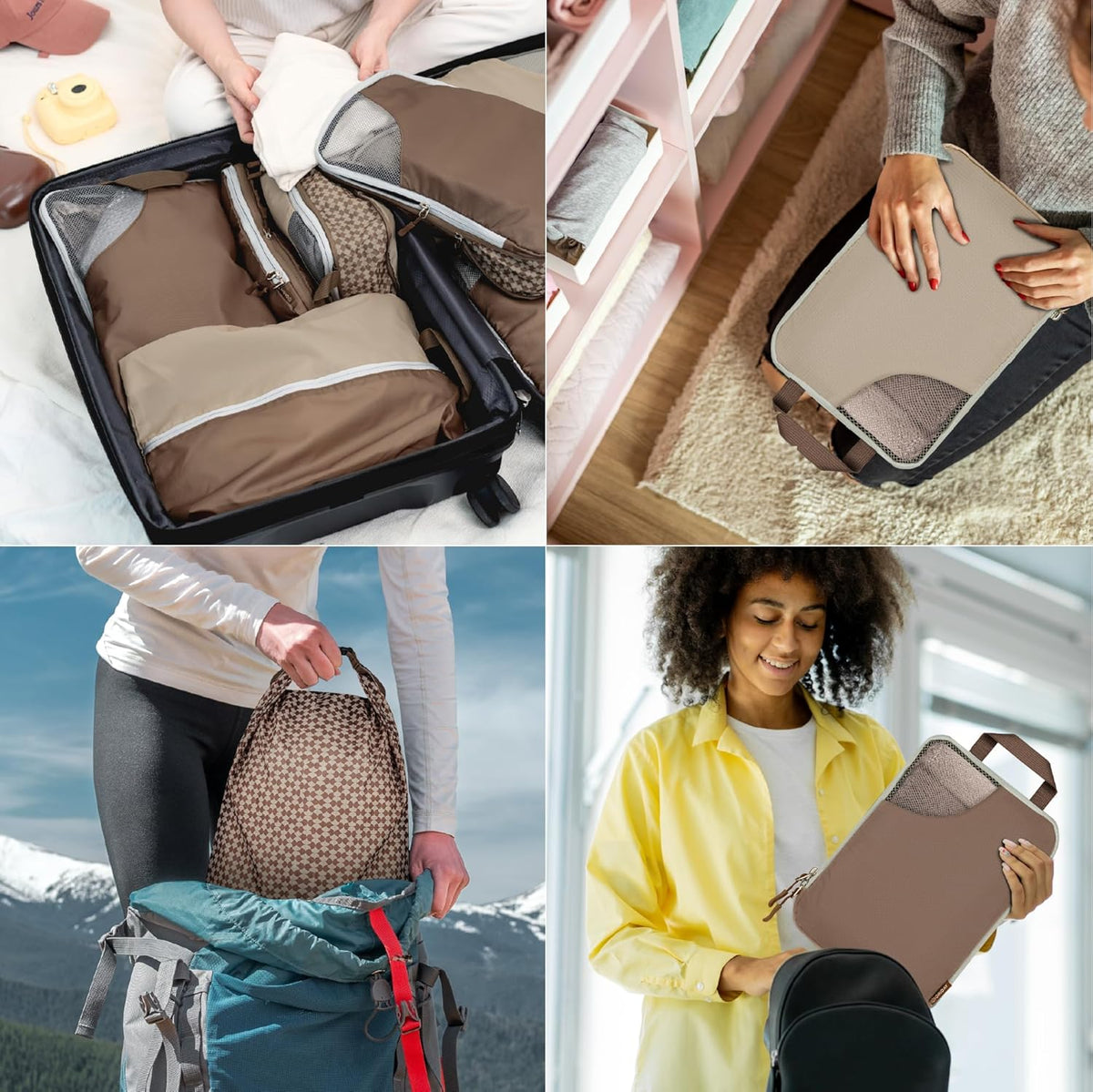 Set of 8 compression packing cubes for travel accessories- Expandable bags for clothing, toiletry, backpacks, organizing essentials (Holiday)
