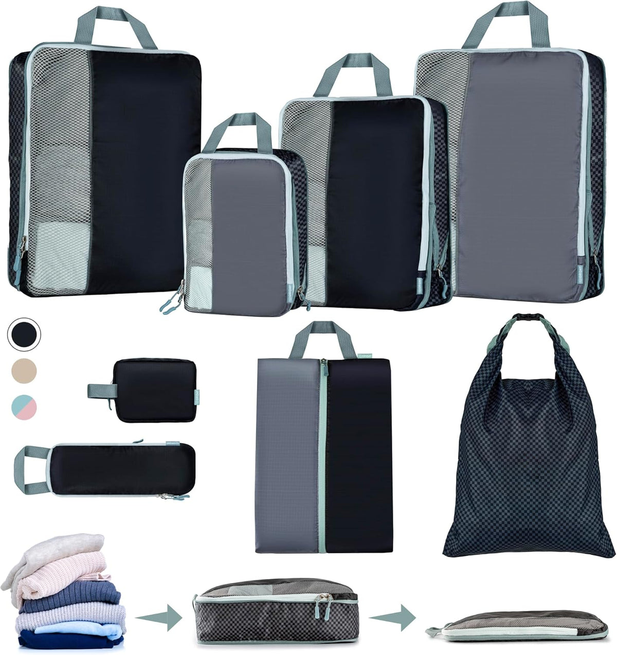 Set of 8 compression packing cubes for travel accessories- Expandable bags for clothing, toiletry, backpacks, organizing essentials (Holiday)