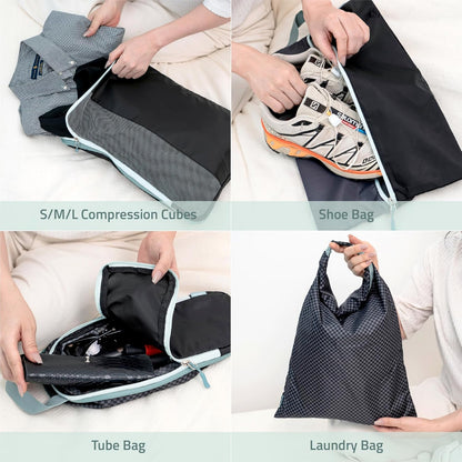 Set of 8 compression packing cubes for travel accessories- Expandable bags for clothing, toiletry, backpacks, organizing essentials (Holiday)