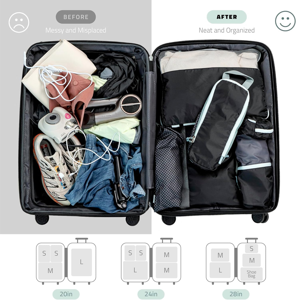 Set of 8 compression packing cubes for travel accessories- Expandable bags for clothing, toiletry, backpacks, organizing essentials (Holiday)
