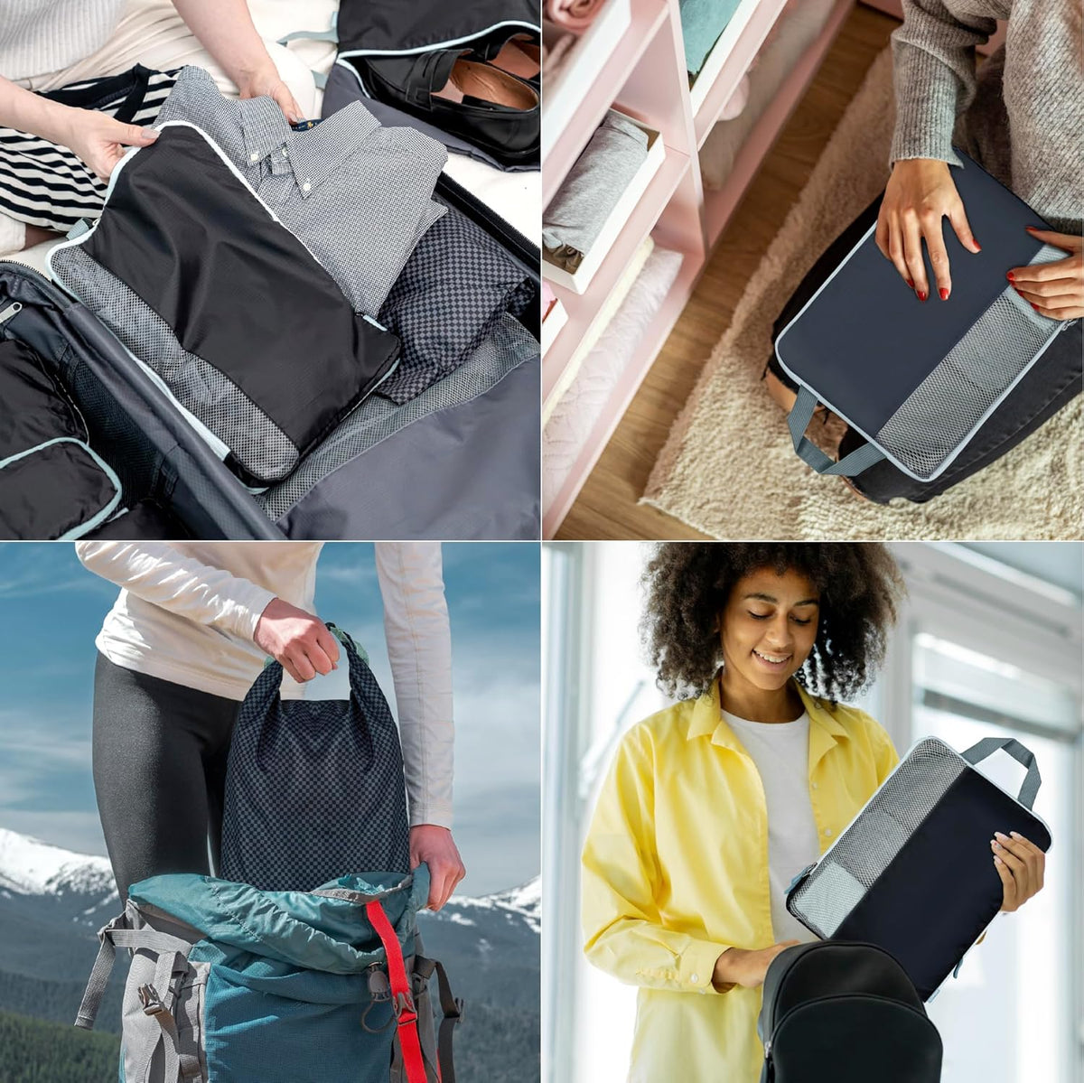 Set of 8 compression packing cubes for travel accessories- Expandable bags for clothing, toiletry, backpacks, organizing essentials (Holiday)