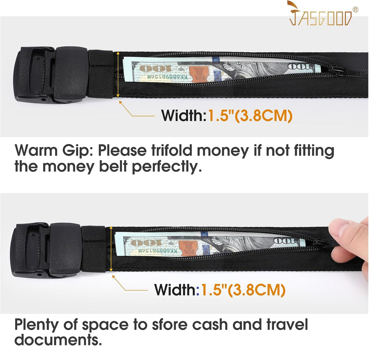 Travel Security Money Belt with Hidden Money Pocket - Cashsafe Anti-Theft Wallet Unisex Nickel free Nylon Belt