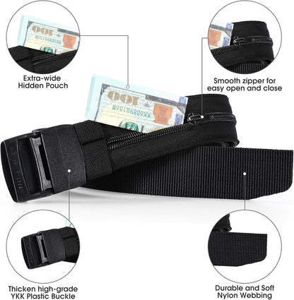 Travel Security Money Belt with Hidden Money Pocket - Cashsafe Anti-Theft Wallet Unisex Nickel free Nylon Belt