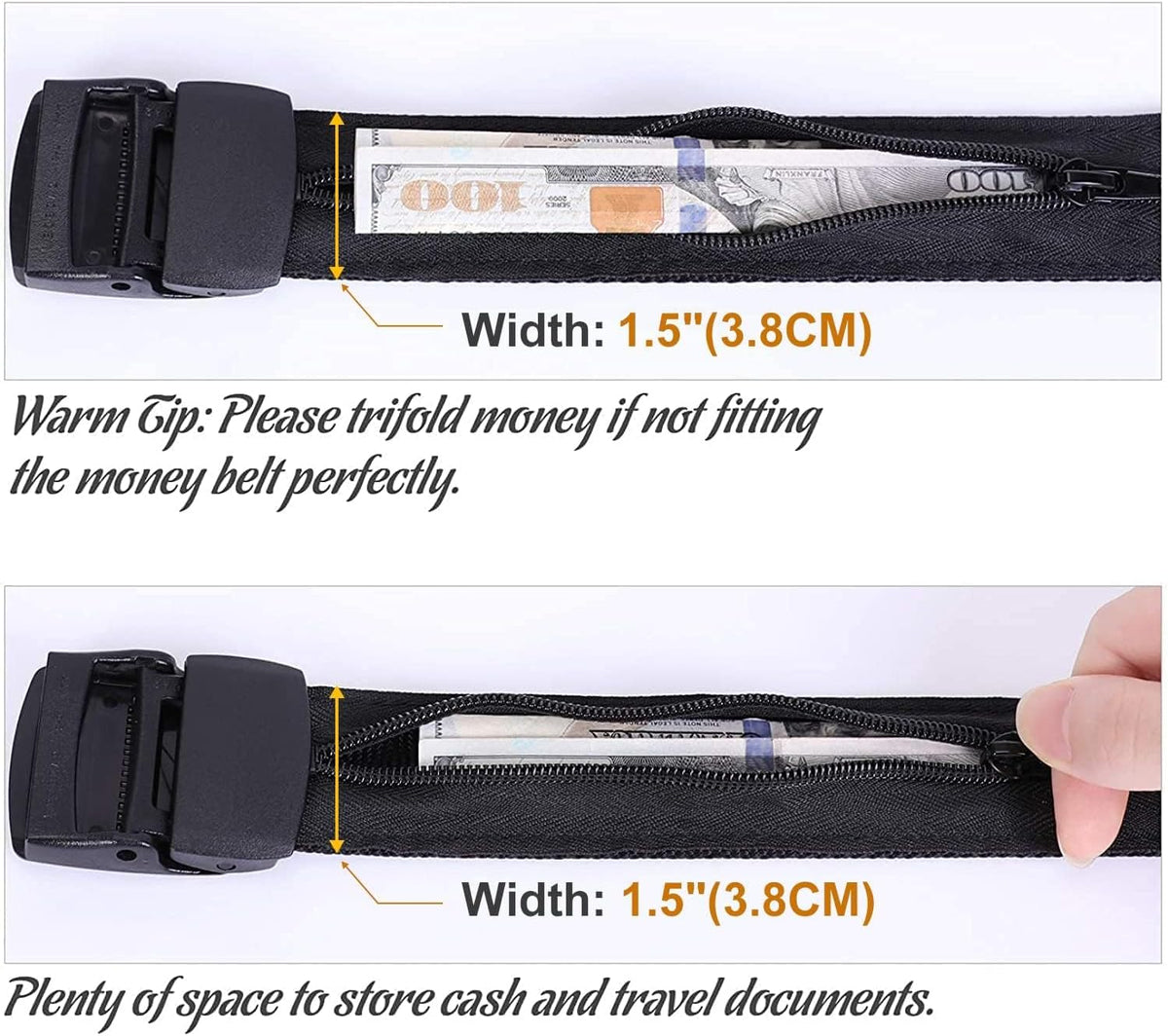 Travel Security Money Belt with Hidden Money Pocket - Cashsafe Anti-Theft Wallet Unisex Nickel free Nylon Belt