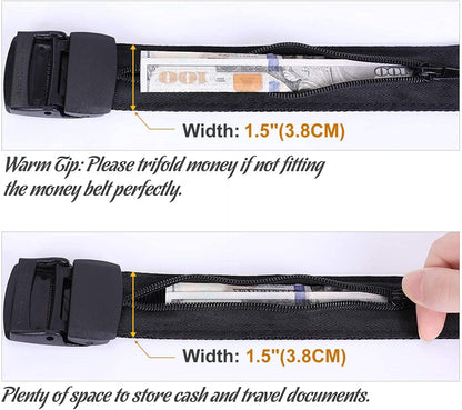 Travel Security Money Belt with Hidden Money Pocket - Cashsafe Anti-Theft Wallet Unisex Nickel free Nylon Belt