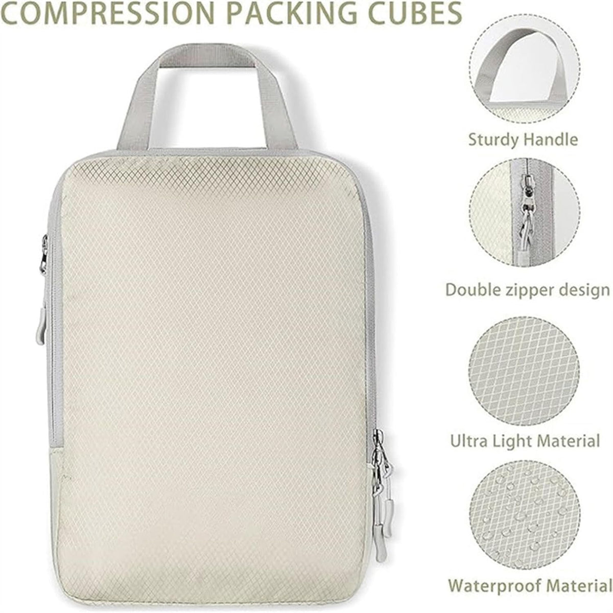 Compression Packing Cubes – Four Piece Vacuum Storage Cubes, Expandable Fabric Build, Reusable Clothes Compression Design, Efficient Space Reduction Solution | Travel Suitcase Backpack Hiking Camping