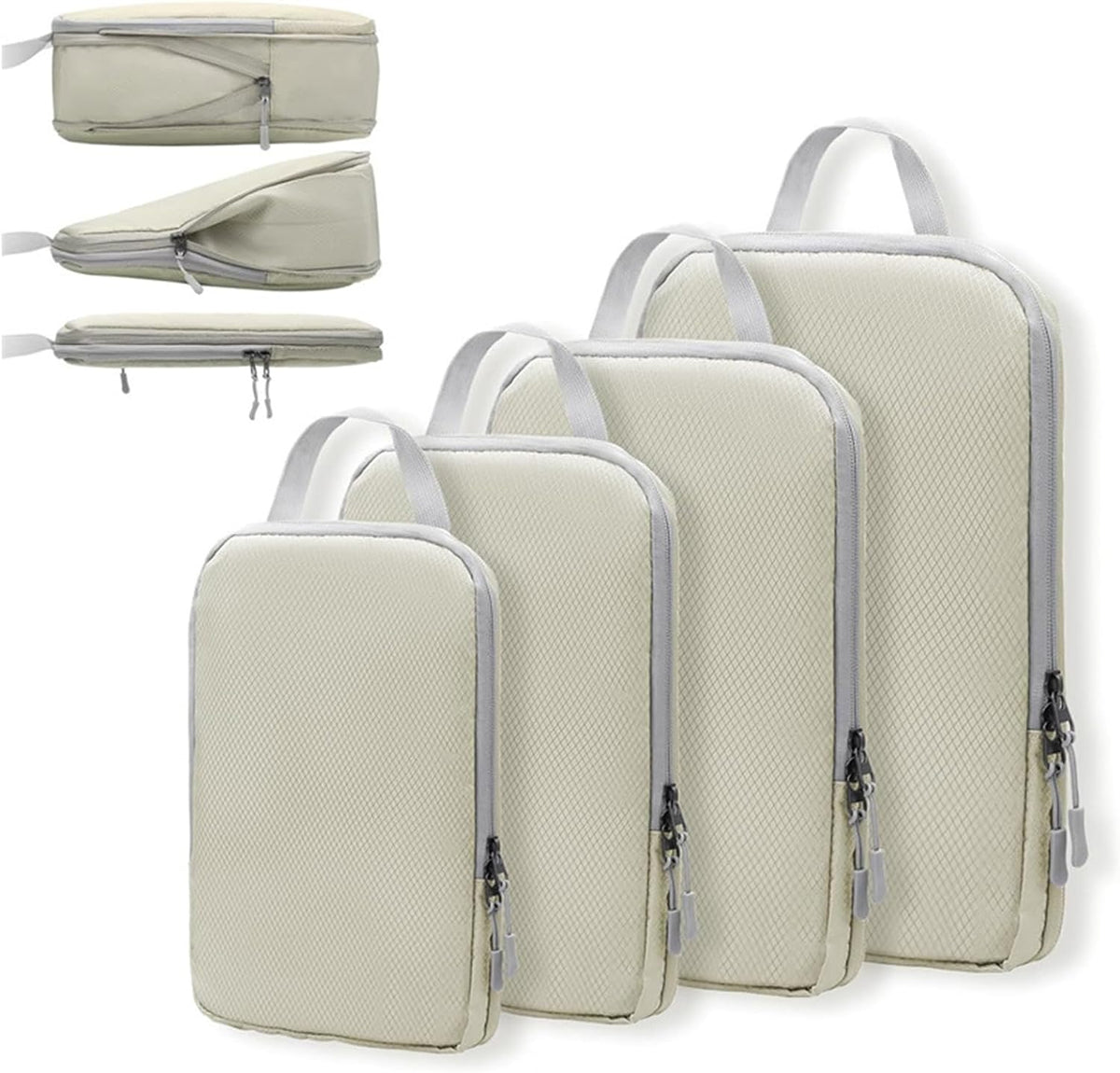 Compression Packing Cubes – Four Piece Vacuum Storage Cubes, Expandable Fabric Build, Reusable Clothes Compression Design, Efficient Space Reduction Solution | Travel Suitcase Backpack Hiking Camping