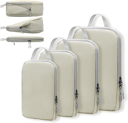 Compression Packing Cubes – Four Piece Vacuum Storage Cubes, Expandable Fabric Build, Reusable Clothes Compression Design, Efficient Space Reduction Solution | Travel Suitcase Backpack Hiking Camping