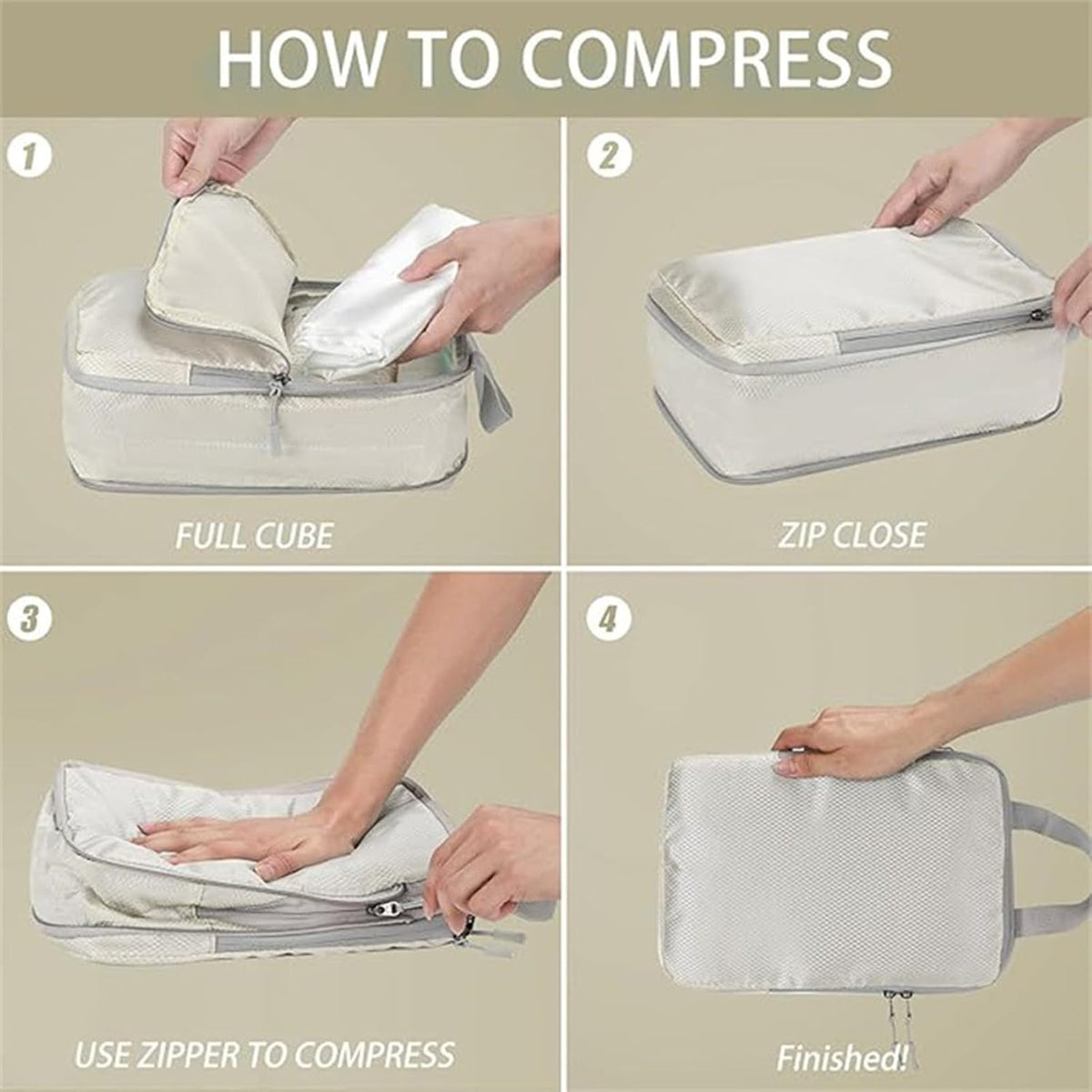 Compression Packing Cubes – Four Piece Vacuum Storage Cubes, Expandable Fabric Build, Reusable Clothes Compression Design, Efficient Space Reduction Solution | Travel Suitcase Backpack Hiking Camping