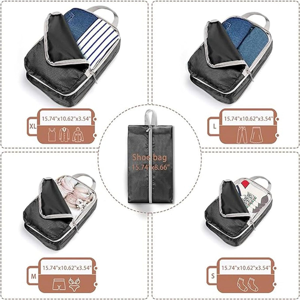 Compression Packing Cubes – Four Piece Vacuum Storage Cubes, Expandable Fabric Build, Reusable Clothes Compression Design, Efficient Space Reduction Solution | Travel Suitcase Backpack Hiking Camping