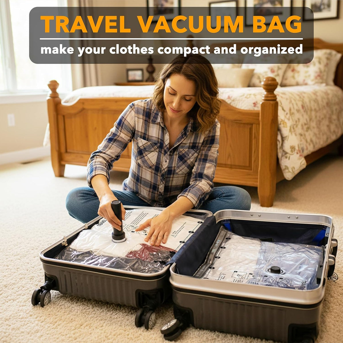 Travel Vacuum Bags for Luggage with Electric Pump, 24 Pack Vacuum Seal Bags for Clothing Travel, Space Saver Compression Bag for Backpack and Suitcase