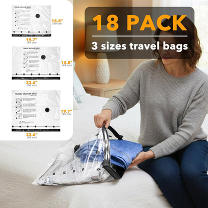 Travel Vacuum Bags for Luggage with Electric Pump, 24 Pack Vacuum Seal Bags for Clothing Travel, Space Saver Compression Bag for Backpack and Suitcase