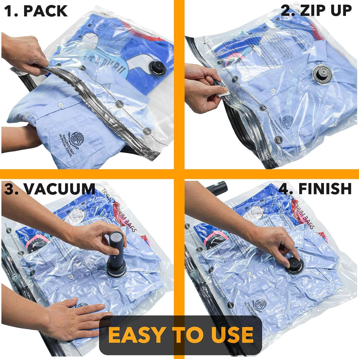 Travel Vacuum Bags for Luggage with Electric Pump, 24 Pack Vacuum Seal Bags for Clothing Travel, Space Saver Compression Bag for Backpack and Suitcase