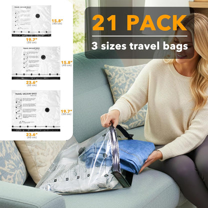 Travel Vacuum Bags for Luggage with Electric Pump, 24 Pack Vacuum Seal Bags for Clothing Travel, Space Saver Compression Bag for Backpack and Suitcase