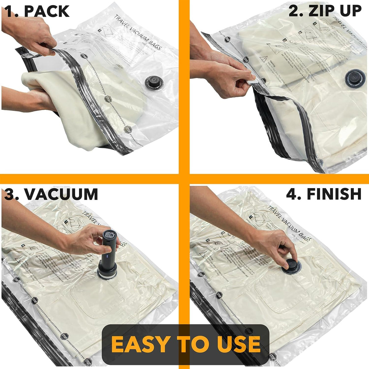 Travel Vacuum Bags for Luggage with Electric Pump, 24 Pack Vacuum Seal Bags for Clothing Travel, Space Saver Compression Bag for Backpack and Suitcase