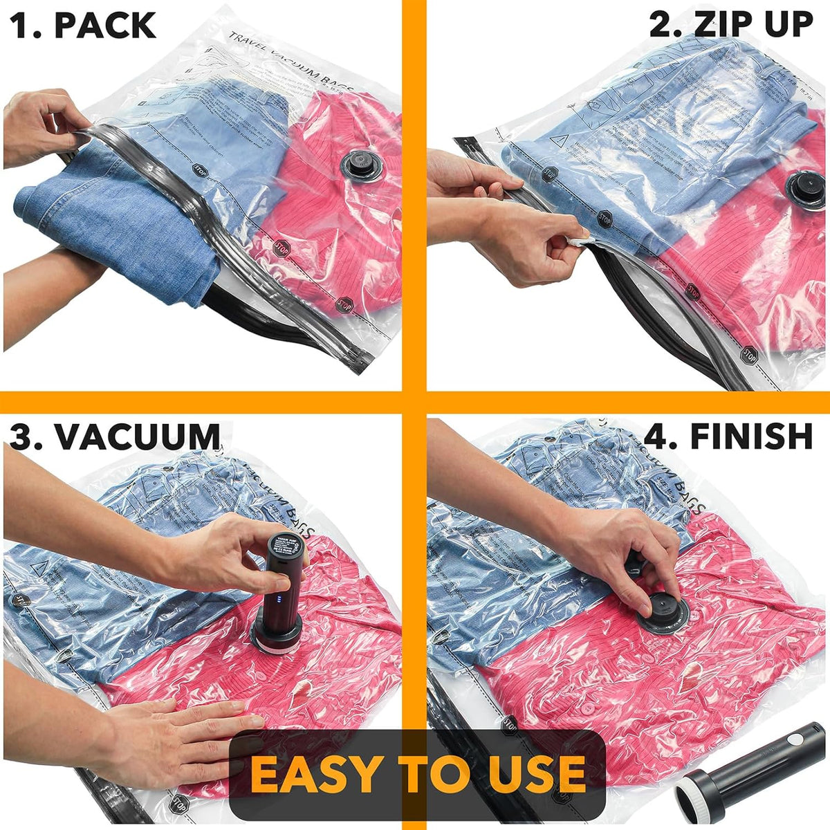 Travel Vacuum Bags for Luggage with Electric Pump, 24 Pack Vacuum Seal Bags for Clothing Travel, Space Saver Compression Bag for Backpack and Suitcase
