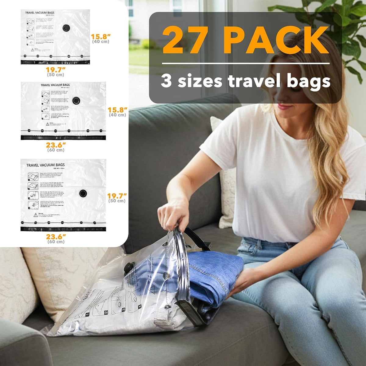 Travel Vacuum Bags for Luggage with Electric Pump, 24 Pack Vacuum Seal Bags for Clothing Travel, Space Saver Compression Bag for Backpack and Suitcase