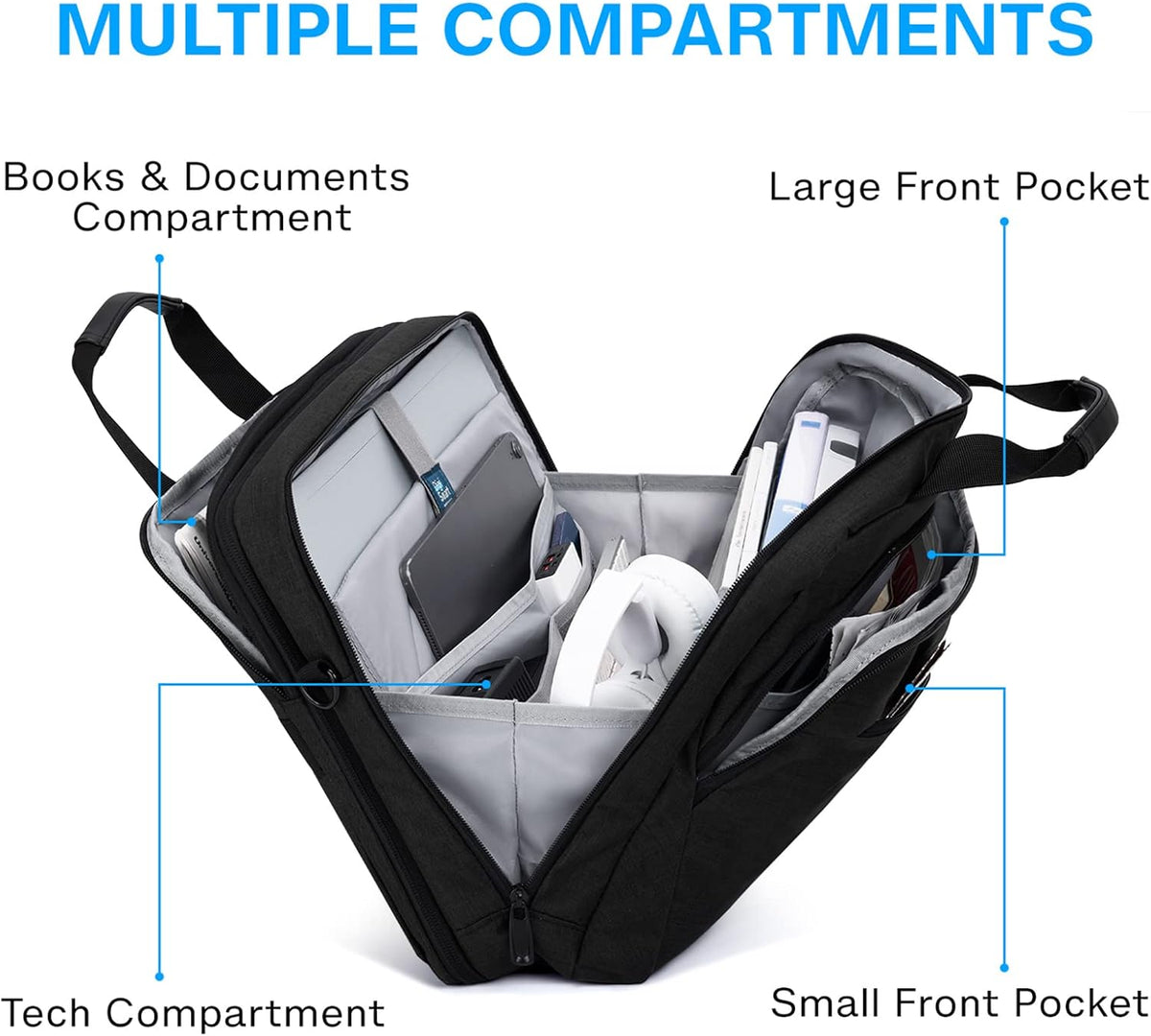 17.3 Inch Laptop Bag Expandable Computer Bag Briefcase, Black | Men Women Laptop Shoulder Bag,Work Bag Business Travel Office