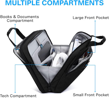 17.3 Inch Laptop Bag Expandable Computer Bag Briefcase, Black | Men Women Laptop Shoulder Bag,Work Bag Business Travel Office