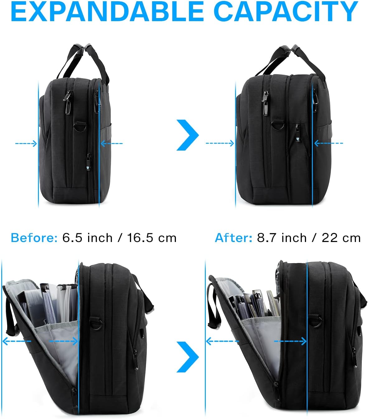 17.3 Inch Laptop Bag Expandable Computer Bag Briefcase, Black | Men Women Laptop Shoulder Bag,Work Bag Business Travel Office