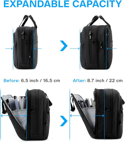 17.3 Inch Laptop Bag Expandable Computer Bag Briefcase, Black | Men Women Laptop Shoulder Bag,Work Bag Business Travel Office