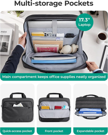 17.3 Inch Laptop Bag Expandable Computer Bag Briefcase, Black | Men Women Laptop Shoulder Bag,Work Bag Business Travel Office