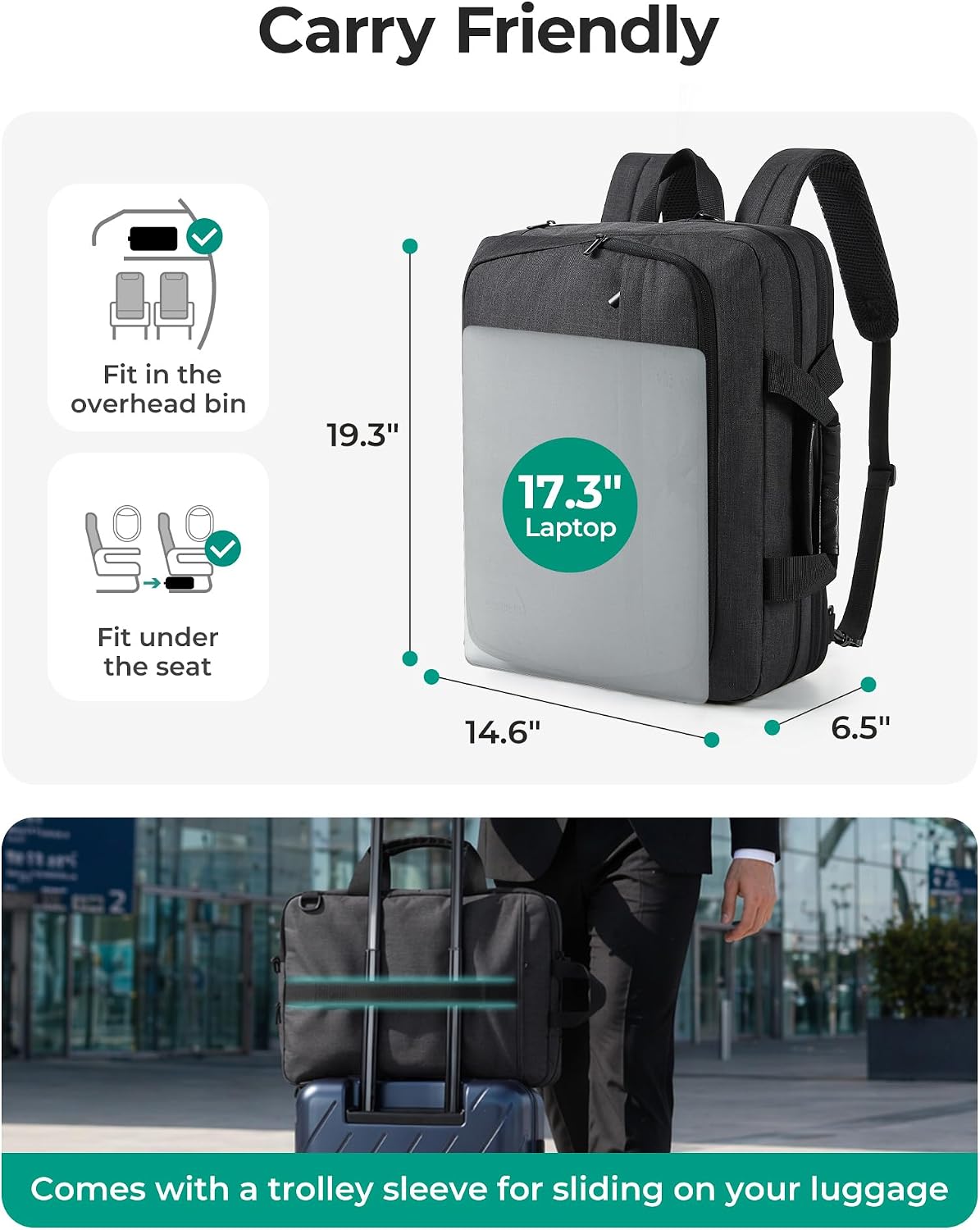 17.3 Inch Laptop Bag Expandable Computer Bag Briefcase, Black | Men Women Laptop Shoulder Bag,Work Bag Business Travel Office