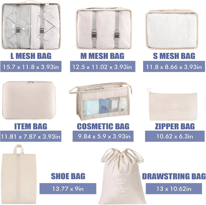 Packing Cubes 8 Set Travel Essentials for Carry on Luggage Organizers Bag Packing Cubes for Suitcases Travel Accessories (Beige)