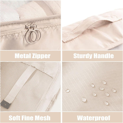 Packing Cubes 8 Set Travel Essentials for Carry on Luggage Organizers Bag Packing Cubes for Suitcases Travel Accessories (Beige)