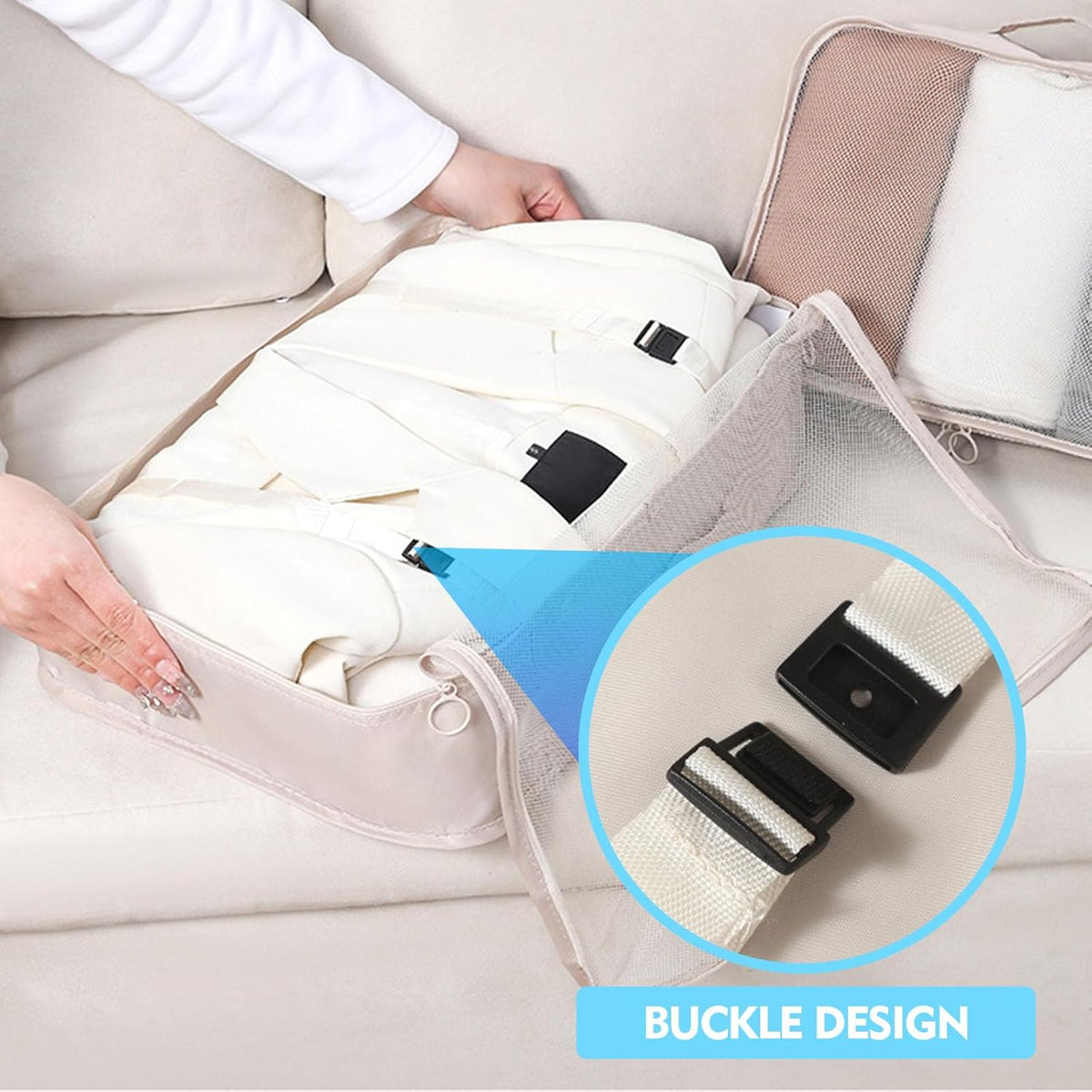Packing Cubes 8 Set Travel Essentials for Carry on Luggage Organizers Bag Packing Cubes for Suitcases Travel Accessories (Beige)