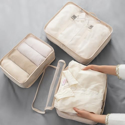 Packing Cubes 8 Set Travel Essentials for Carry on Luggage Organizers Bag Packing Cubes for Suitcases Travel Accessories (Beige)