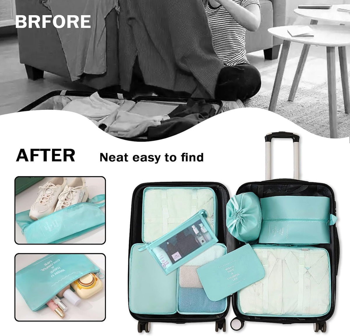 Packing Cubes 8 Set Travel Essentials for Carry on Luggage Organizers Bag Packing Cubes for Suitcases Travel Accessories (Beige)