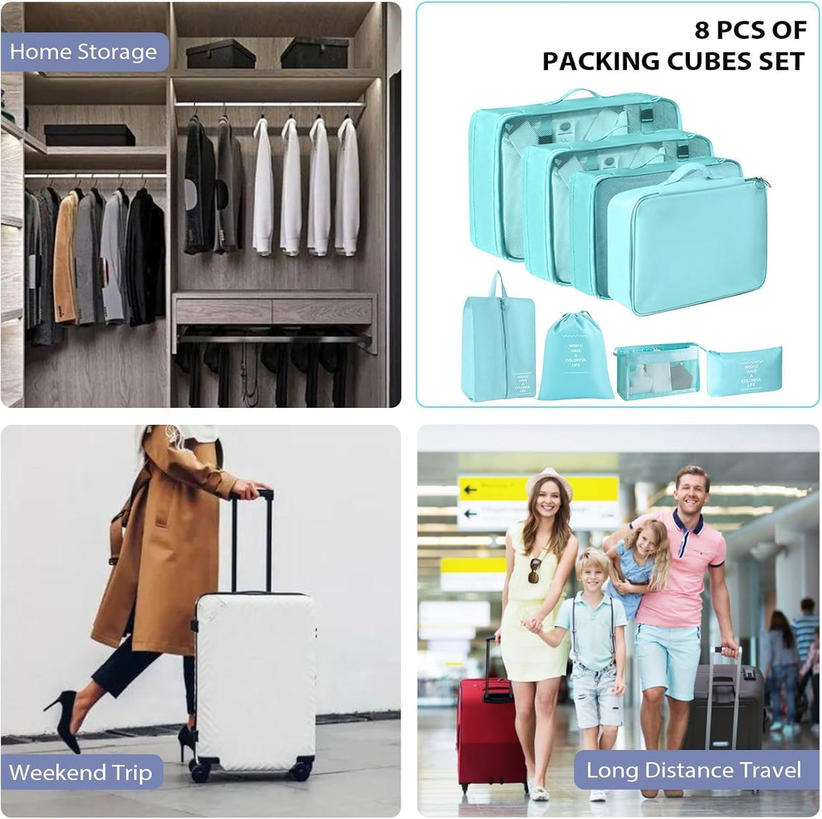 Packing Cubes 8 Set Travel Essentials for Carry on Luggage Organizers Bag Packing Cubes for Suitcases Travel Accessories (Beige)