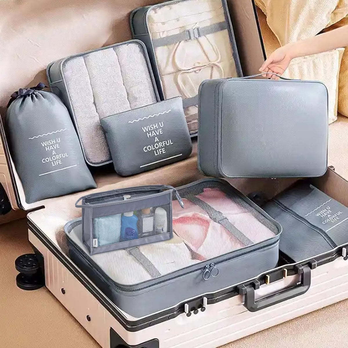 Packing Cubes 8 Set Travel Essentials for Carry on Luggage Organizers Bag Packing Cubes for Suitcases Travel Accessories (Beige)