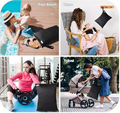 Wet Dry Bag for Baby Swimsuit, Small Wet Dry Bag for Clothes Diaper and Breast Pump Parts, Large Baby bag for Travel,Gym Clothes,Beach,Pool,Extra Clothes (Checkerboard,3 Pack)