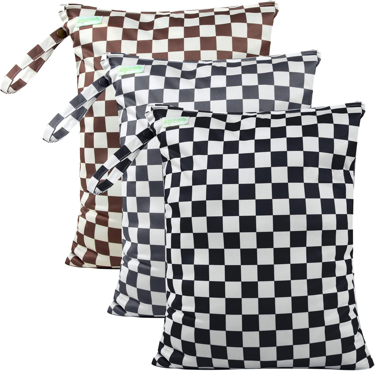 Wet Dry Bag for Baby Swimsuit, Small Wet Dry Bag for Clothes Diaper and Breast Pump Parts, Large Baby bag for Travel,Gym Clothes,Beach,Pool,Extra Clothes (Checkerboard,3 Pack)