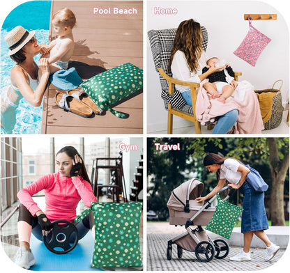 Wet Dry Bag for Baby Swimsuit, Small Wet Dry Bag for Clothes Diaper and Breast Pump Parts, Large Baby bag for Travel,Gym Clothes,Beach,Pool,Extra Clothes (Checkerboard,3 Pack)