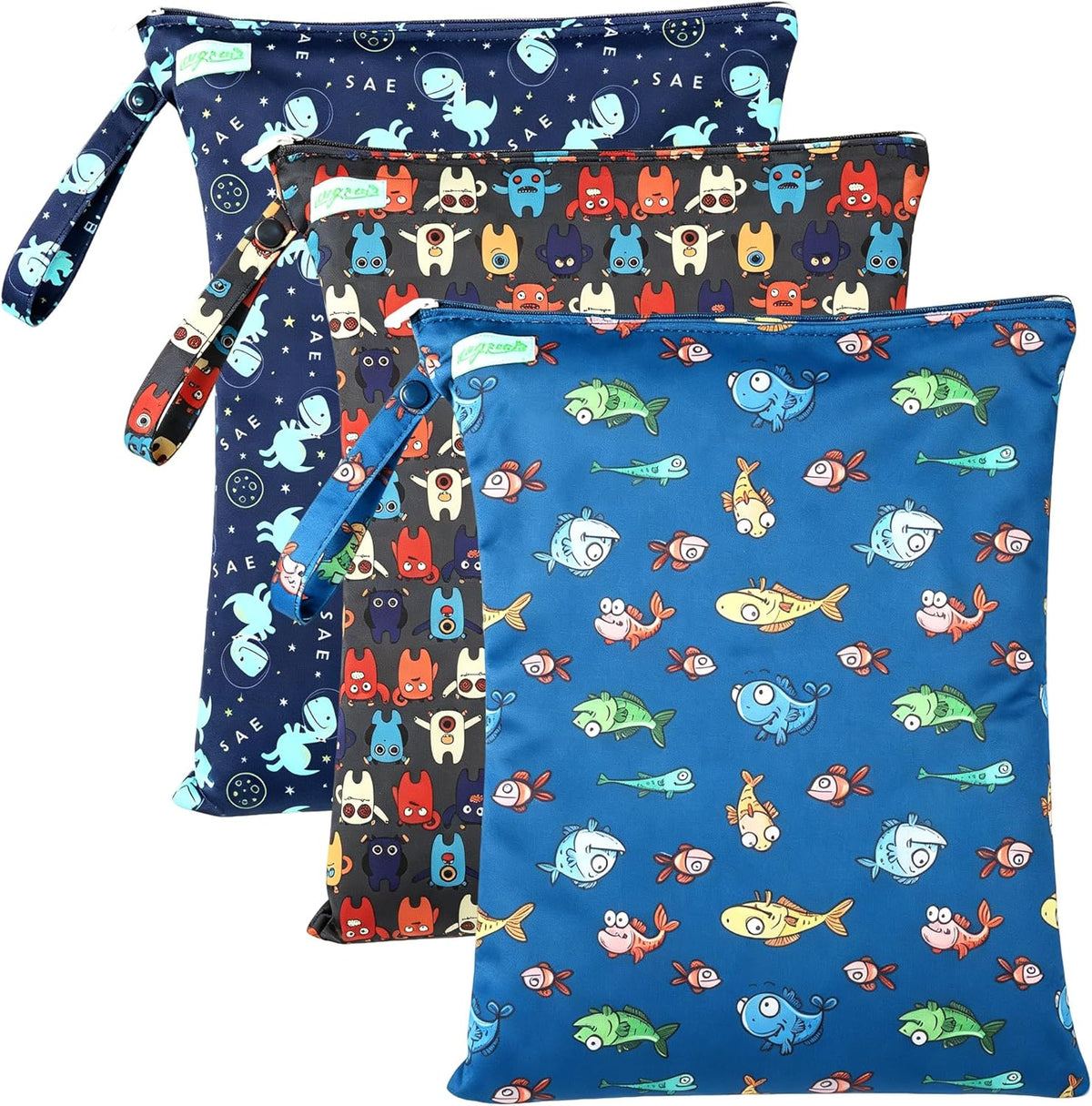 Wet Dry Bag for Baby Swimsuit, Small Wet Dry Bag for Clothes Diaper and Breast Pump Parts, Large Baby bag for Travel,Gym Clothes,Beach,Pool,Extra Clothes (Checkerboard,3 Pack)