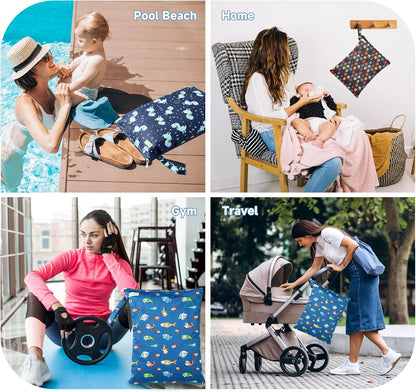 Wet Dry Bag for Baby Swimsuit, Small Wet Dry Bag for Clothes Diaper and Breast Pump Parts, Large Baby bag for Travel,Gym Clothes,Beach,Pool,Extra Clothes (Checkerboard,3 Pack)