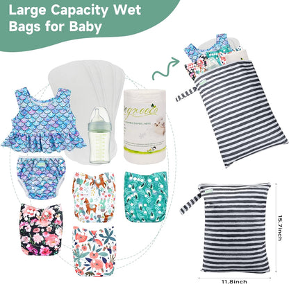 Wet Dry Bag for Baby Swimsuit, Small Wet Dry Bag for Clothes Diaper and Breast Pump Parts, Large Baby bag for Travel,Gym Clothes,Beach,Pool,Extra Clothes (Checkerboard,3 Pack)