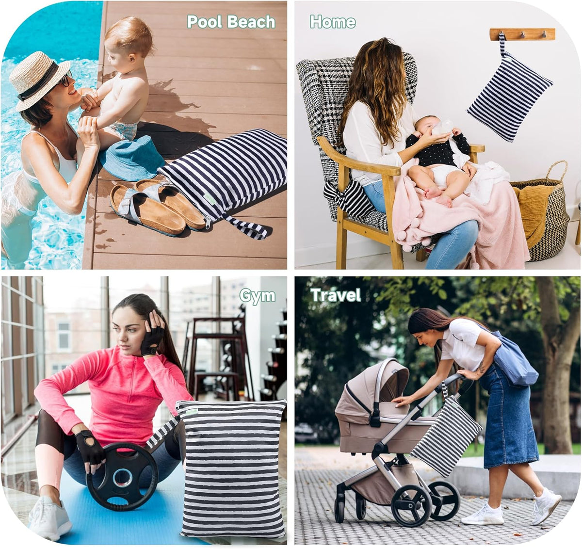 Wet Dry Bag for Baby Swimsuit, Small Wet Dry Bag for Clothes Diaper and Breast Pump Parts, Large Baby bag for Travel,Gym Clothes,Beach,Pool,Extra Clothes (Checkerboard,3 Pack)