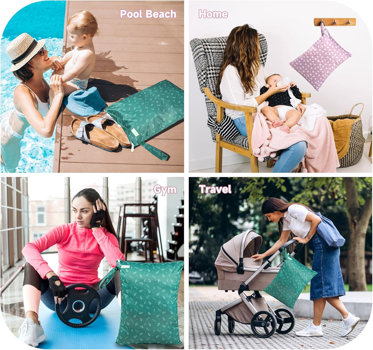 Wet Dry Bag for Baby Swimsuit, Small Wet Dry Bag for Clothes Diaper and Breast Pump Parts, Large Baby bag for Travel,Gym Clothes,Beach,Pool,Extra Clothes (Checkerboard,3 Pack)