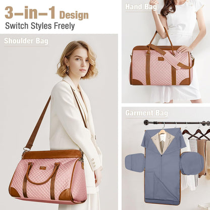 Convertible Garment Duffel Bags for Travel, Carry On Garment Bag with Shoe Compartment, 3 in 1 Foldable Suit Duffle Bag for Women, Jenni Bag for Hanging Clothes, Pink (1Pcs Set)