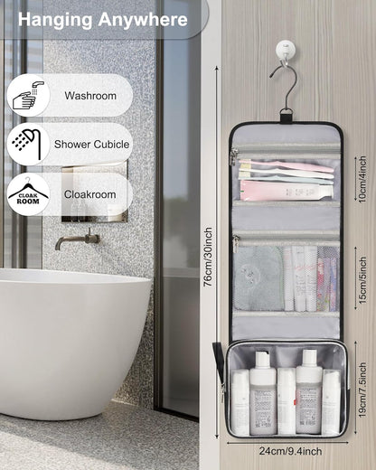 Travel Hanging Toiletry Bag for Men Women Travel Kit Shaving Bag Waterproof Large Makeup Bag Wash Bag Makeup Organizer Cosmetic Case for Bathroom Shower Black