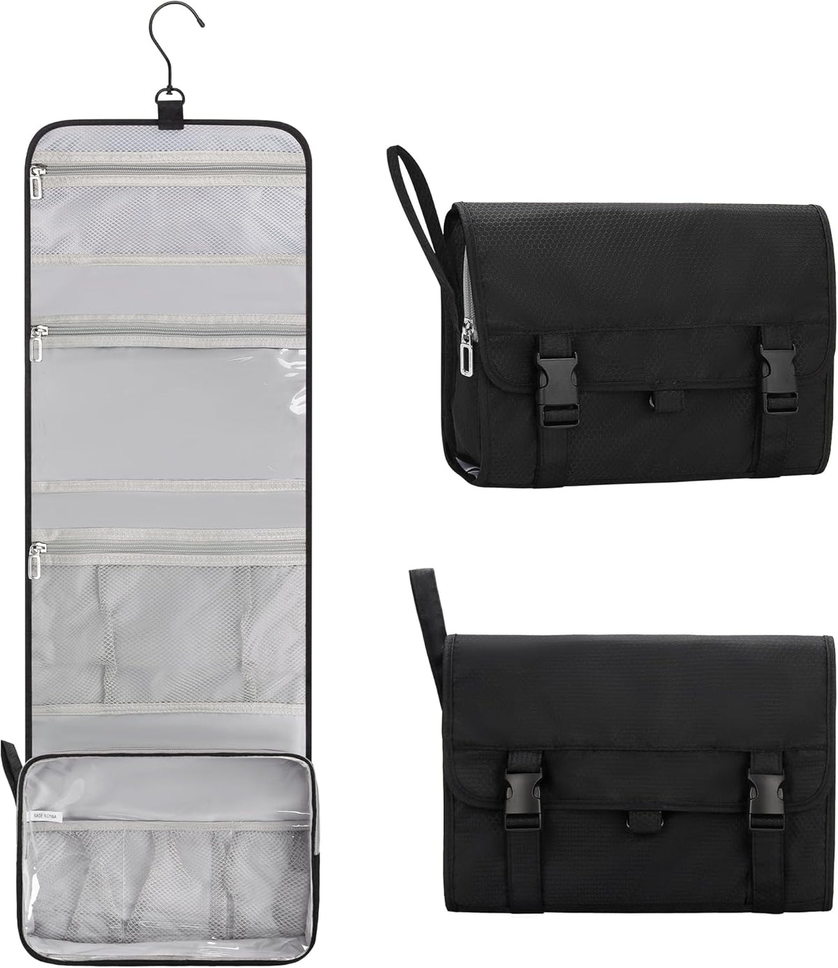 Travel Hanging Toiletry Bag for Men Women Travel Kit Shaving Bag Waterproof Large Makeup Bag Wash Bag Makeup Organizer Cosmetic Case for Bathroom Shower Black