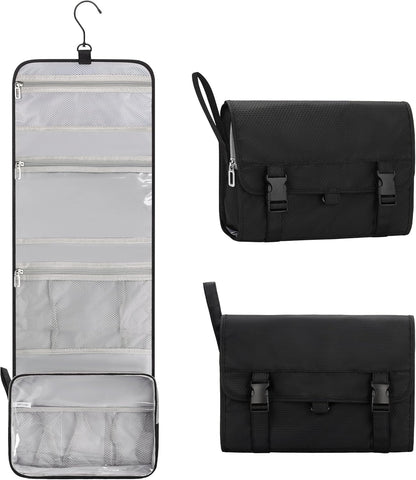 Travel Hanging Toiletry Bag for Men Women Travel Kit Shaving Bag Waterproof Large Makeup Bag Wash Bag Makeup Organizer Cosmetic Case for Bathroom Shower Black